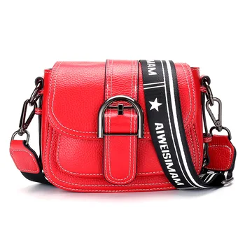 

Woman Saddle Handbag Cowskin Leather Women Crossbody Bag Women's Shoulder Bags Wide Strap Fashion Street Style