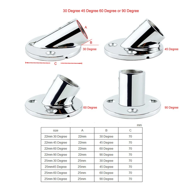 Stainless Steel 316 90 Degree Boat Handrail Fitting - 22mm Tube, Rectangular Marine Rail Fitting With Round Base