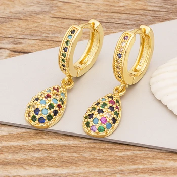 

New Trendy 2020 Geometric Rainbow CZ Stone Earrings For Women Hanging Dangle Earrings Copper Drop Earing Modern Female Jewelry