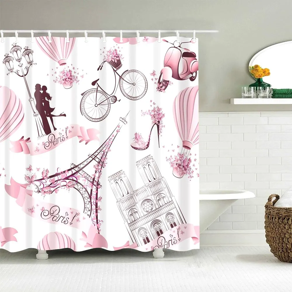 Dafield Розовый Париж занавески для душа с башней Франция дизайн печати ткань Ванная комната занавески для душа s Франция - Цвет: 22797