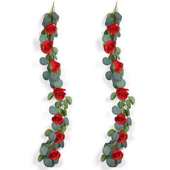 

2Pcs Artificial Vines Faux Silk Eucalyptus Garland Rose Vine Flowers Plants Artificial Flower Greenery Wedding Backdrop Arch Wal