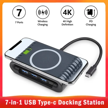 

USB Type-c Docking Station Wireless Charger USB-C HUB Adapter to High Definition USB3.0 TF Card Reader With PD Wireless Charging