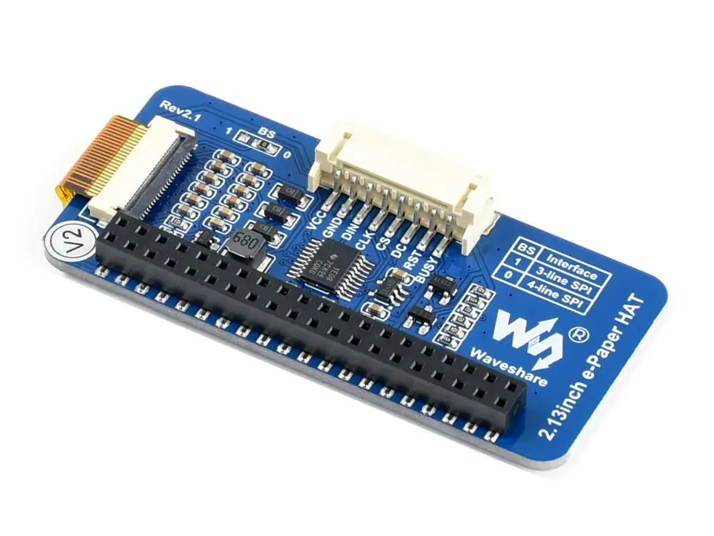 Waveshare 2,13 ''e-paper HAT, 250x122, 2,13 дюймовый E-Ink дисплей для RaspberryPi 2B/3B/Zero W, цвет: черный, белый, частичное обновление