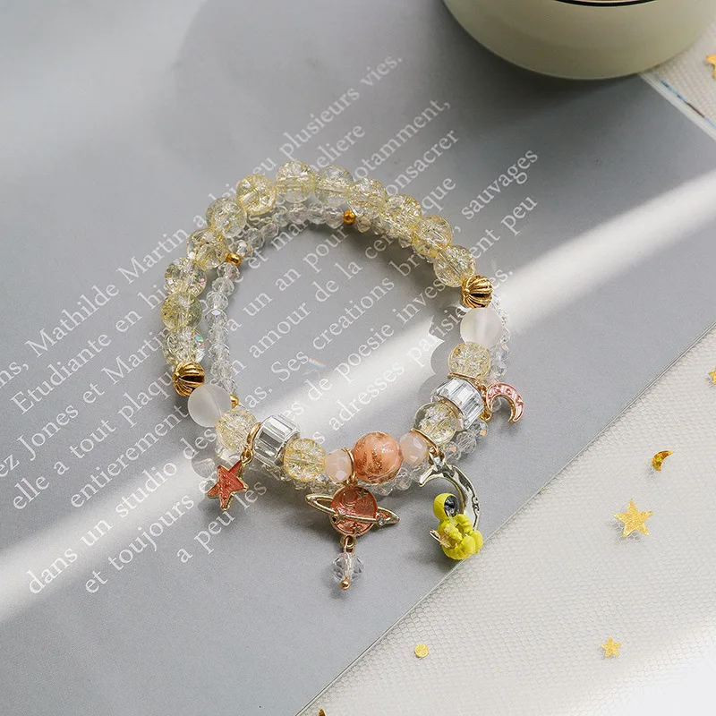 Корейский милый кулон с изображением мультяшной планеты космонавта, ювелирные изделия, красивый браслет из бисера с кристаллами, аксессуары для девочек, подарок на день рождения
