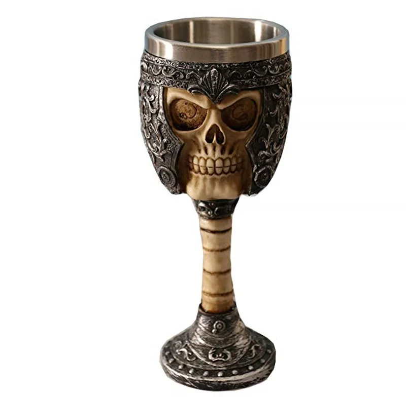 Питьевой очки 3D череп кружки из нержавеющей стали смолы чашка Скелет рыцарь кости бокал вина ужас подарок на Хэллоуин подходит для домашнего декора - Цвет: C