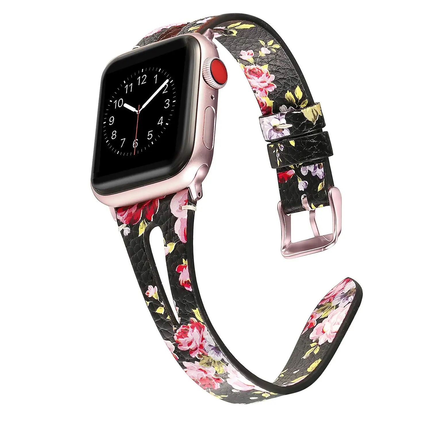pink-flower Кожаный браслет для Apple Watch 42 мм 38 мм 44 мм 40 мм сменный мужской Т-образный ремешок для iWatch серии 5 4 3 2 1 женский мужской браслет - Цвет ремешка: pink-flower