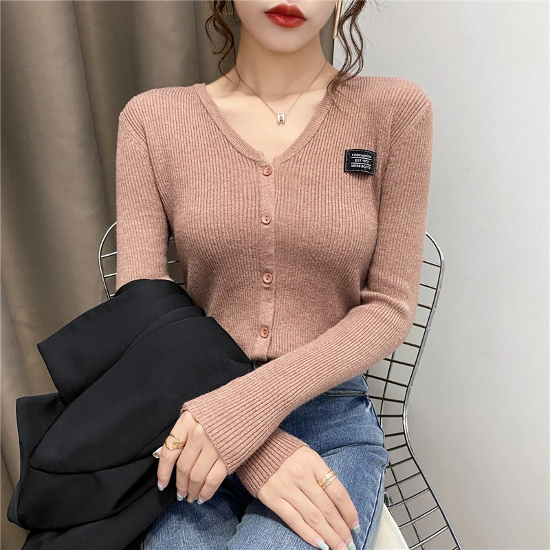 

21149 will round collar pure color label knitted cardigan [2001] 34