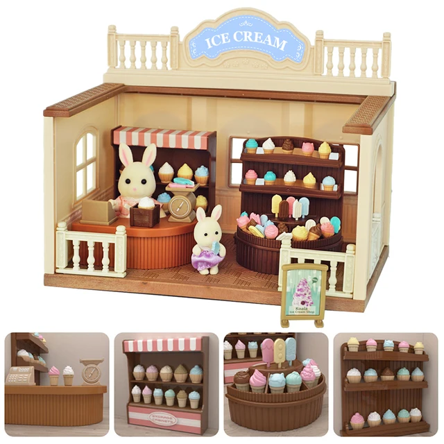 Forest Family Trolley Motorcycle Kids Toys for Girl Ice Cream Cart Toy Supermarket Miniatures Dollhouse Miniature Furniture Gift 1