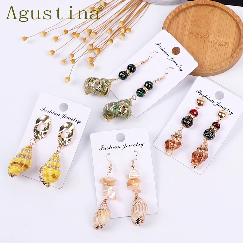 Agustina Women Fashion Shell Earrings New Small Girls Drop Green Long Korean Punk Earring Bohemian Earing Tiny | Украшения и