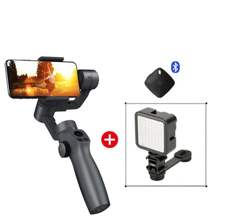 Захват funsnap 2 трехосевой телефон ручка шарнирный стабилизатор для камеры Gopro для Andriod IOS смартфона Gopro 5/6/7 DJI Osmo экшн-камер - Цвет: With PT-3 LED light