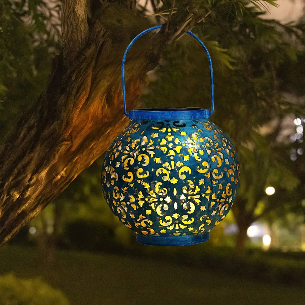 Retro Hollow Lantern Light Solar LED Lamp Handheld Hanging Projector Lamp Outdoor Garden Waterproof Lawn Landscape solar garden lanterns