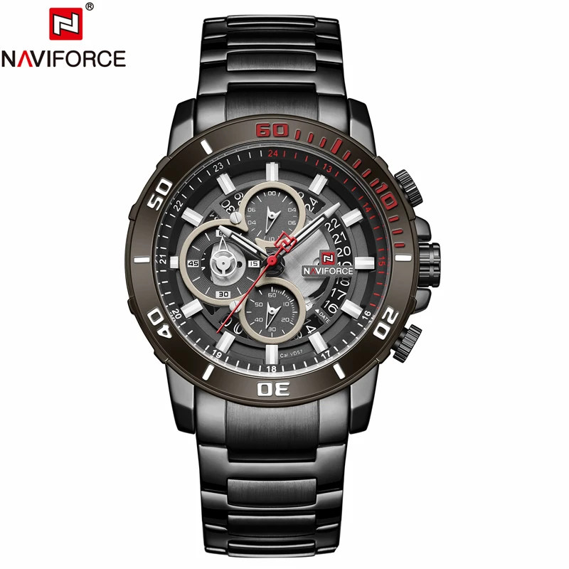 Black Black NAVIFORCE часы, мужские Роскошные Кварцевые часы из нержавеющей стали, мужские часы с хронографом, военные часы, мужские наручные часы с датой, мужские часы - Цвет: Black Black