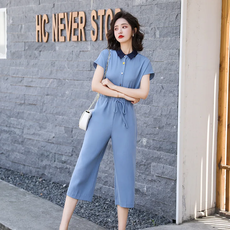 

2019 Summer New Style Korean-style Elegant Waist Hugging Slimming by Age-Style High-waisted Workwear Wide-Leg Capri Onesie Women