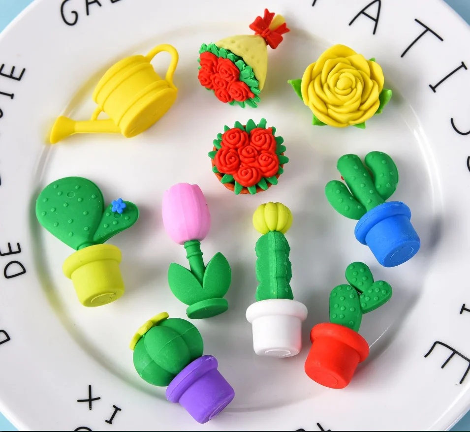 Набор ластиков TPR резиновый милый кактус зеленый растение Цветы Роза горшок