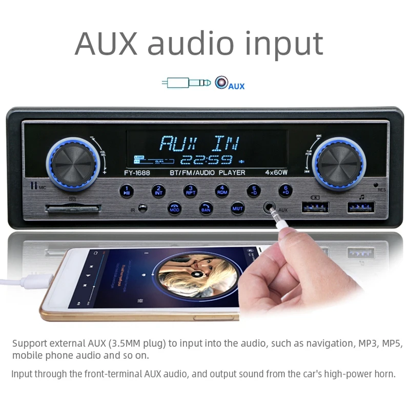 Автомобильный MP3-плеер, автомагнитола 1 DIN Bluetooth стерео аудио fm-приемник цифровой медиаплеер 4x60 Вт FM Поддержка IOS/Android телефон 5 В