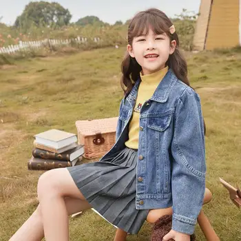 

Girls Denim Jackets Autumn Winter Single Breasted Turn Down Collar Coats Baby Girl Sports Outerwear 3-14y Kids Denim Outercoats