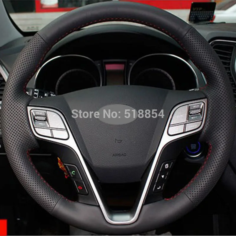Черный чехол рулевого колеса автомобиля из искусственной кожи для Hyundai Santa Fe 2013 2014