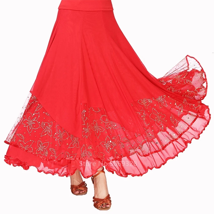 

5 Colors New Flamenco Skirt for Women Gypsy Style Lace High Waist Big Swing Dress Spanish Bullfight Modern Dancing Stage Wear