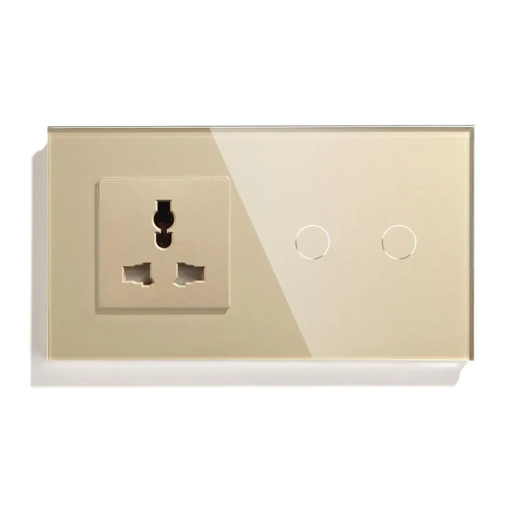 Gloden Wall Socket BSEED ЕС сенсорный выключатель 2 банды 1 способ 2 способ настенный выключатель 157 мм с многофункциональная розетка Хрустальная стеклянная панель белый черный Глобен - Тип: Gloden Wall Socket