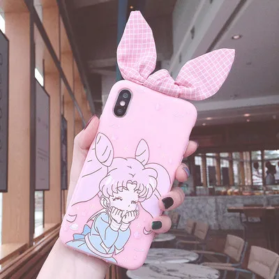 Для iphone 11 pro милый 3D Сейлор Мун лук Телефон чехол для iphone 11 pro Max 7 8 plus 6 6S Мультфильм Девочка Кролик уши задняя крышка - Цвет: As shown