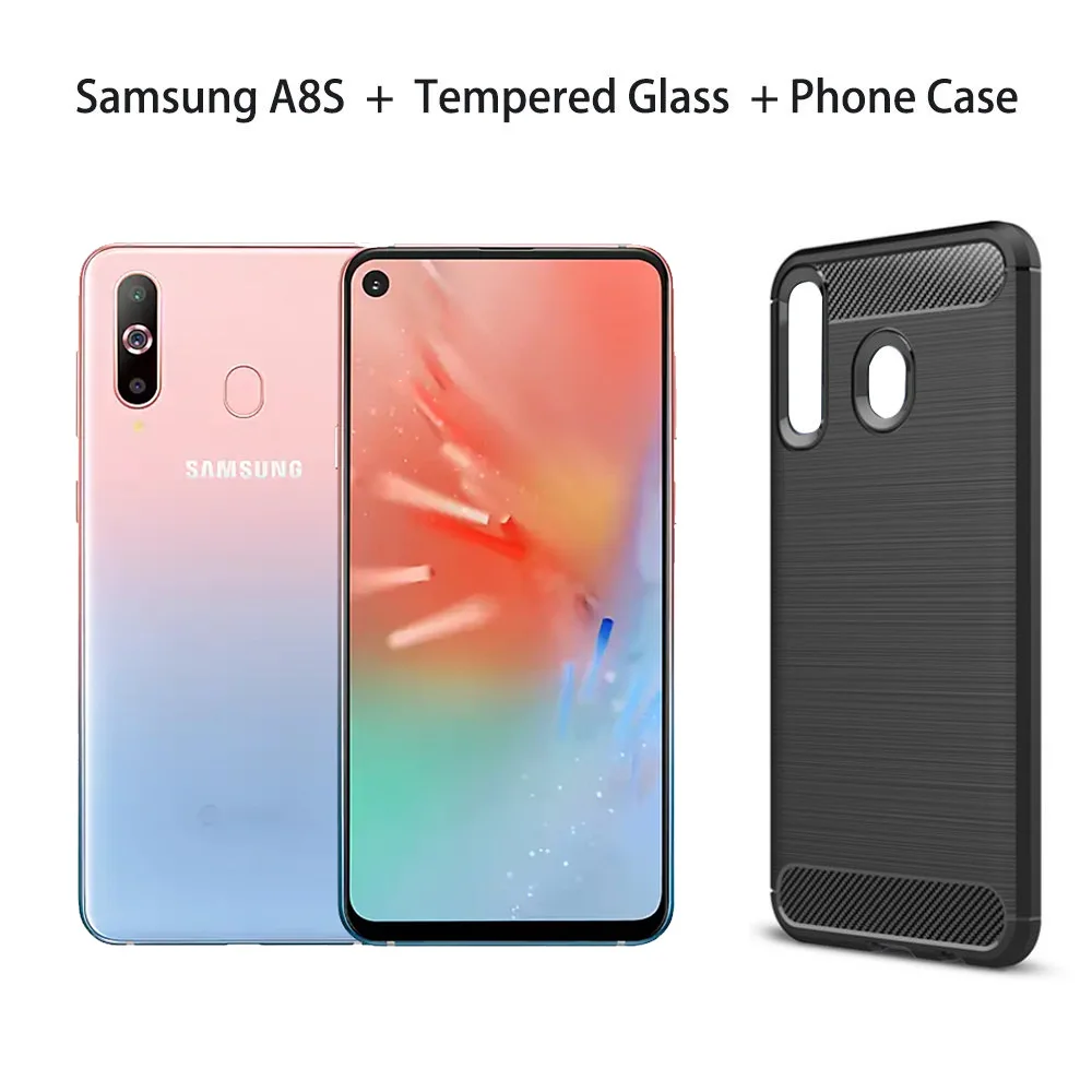 Samsung Galaxy A8s 6,4 ”FHD Смартфон Snapdragon 710 Otca core 6 ГБ 128 ГБ Три задние камеры Face ID NFC Android 4G сотовый телефон - Цвет: With Glass N Case