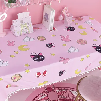 

150x100/120x160/140x200cm cute sailor moon luna cat tablecloth student girl pompom table pad computer desk cloth cover