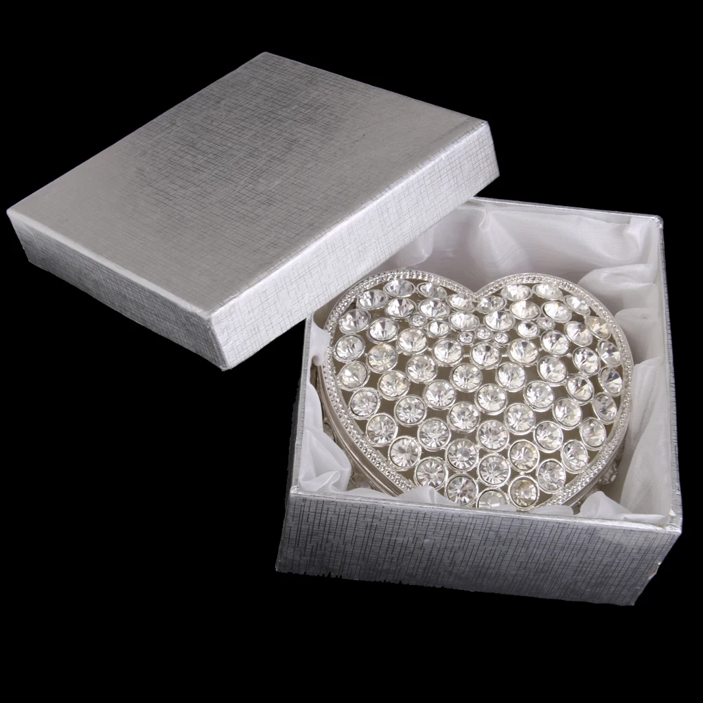 

Silver Plated Love Heart Enamel Jewelry Trinket Box Wedding Bride Ring Case