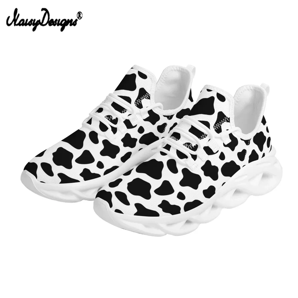 

Noisydesigns Women Casual Lace up Flat Shoe Fashion Cow Pattern Printing Platform Sneakers for Ladies Comfortable Mesh Shoes