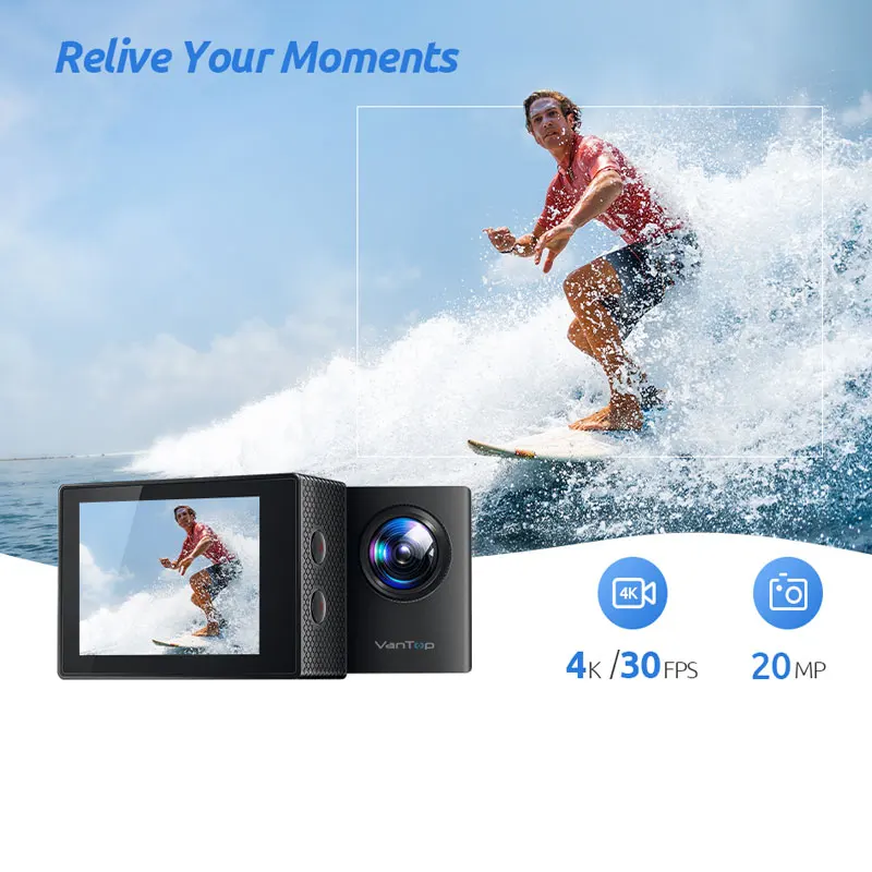 VanTop в настоящий момент D4UQ 4K экшн Камера 20MP подводный Водонепроницаемый с