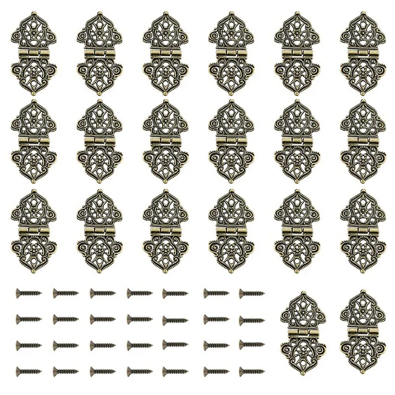 HOT-20Pcs Antique Decorative Hinges Bronze Engraving Design Box Jewelry Hardware for Vintage Cases Cabinets | Обустройство дома