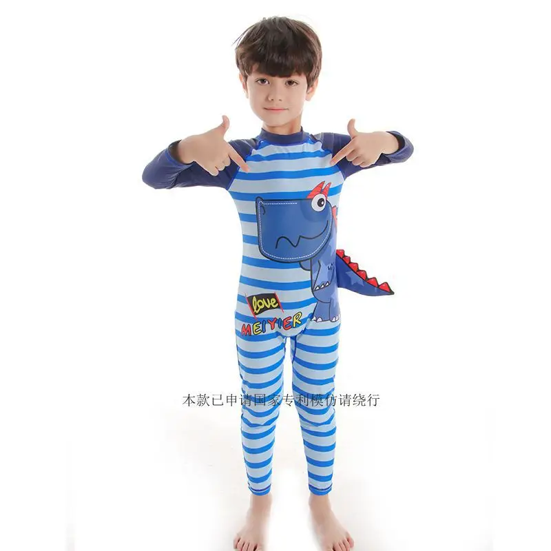 

One-piece Swimsuit for Children Long Sleeve BOY'S Dinosaur Tour Bathing Suit Cartoon Printed 3-13-Year-Old KID'S Swimwear New St