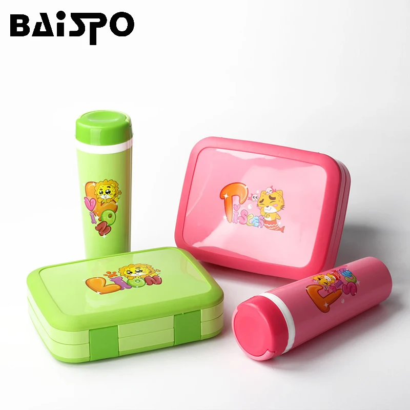

Baispo Microwave Lunch Box For Kids Cute Cartoon Bento Box With Tableware Cup Food Container School 4/5Compartment Snack Kitchen
