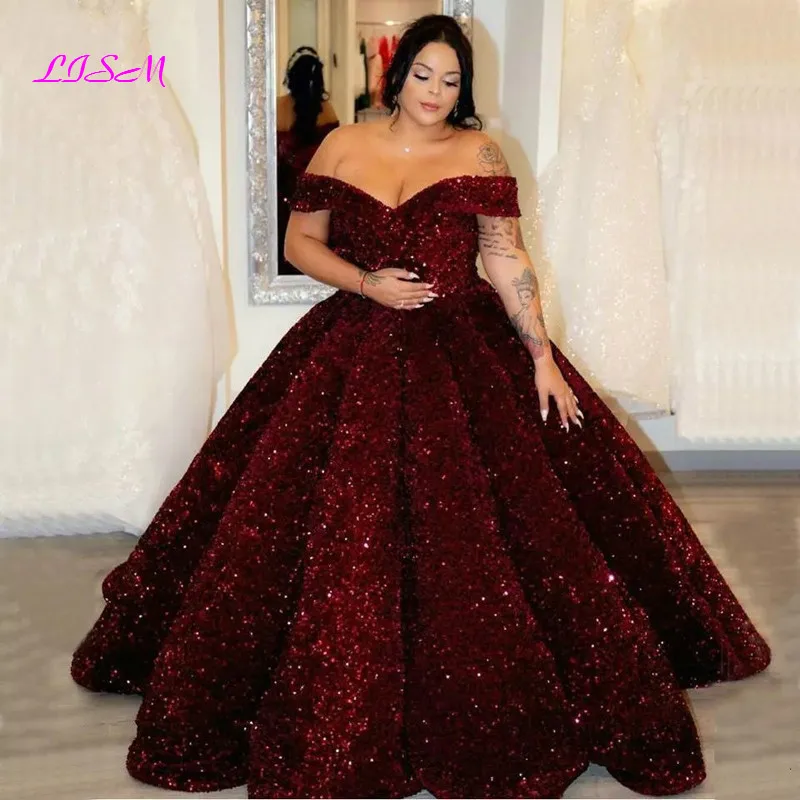 Sexy Sparkly Evening Dress Sweetheart Off Shoulder Sequins Ball Gown Formal Party Dresses Long 2021 Pageant Evening Gowns image_2