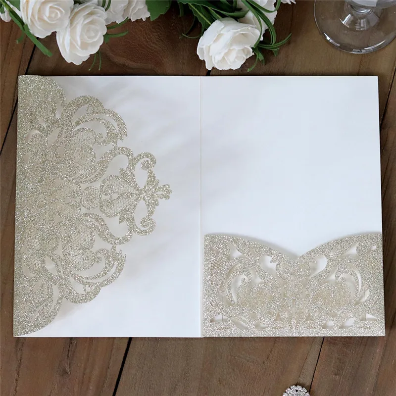  10pcs Elegant Laser Cut Wedding Invitation Cards Greeting Card Tri-Fold Lace Business Card With Emb - 4.00053E+12