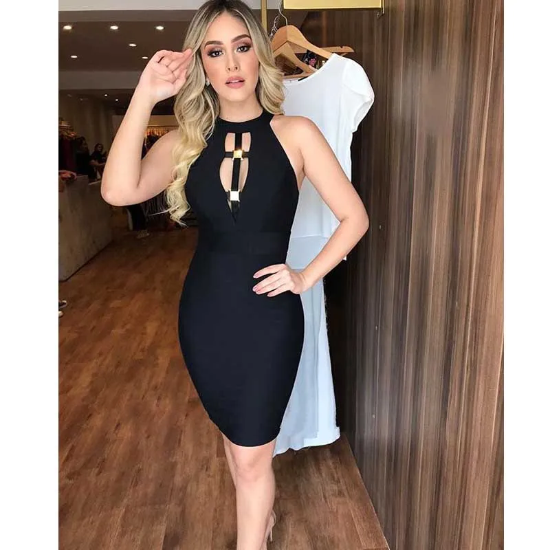 

Wholesale 2019 New woman's dress black Spaghetti Strap Backless Sexy celebrity cocktail party bandage dress