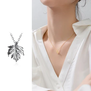 

Mocanie Hight Quality 925 Sterling Silver Simple Plant Maple Leaves Pendant Necklace for Women Link Chain Fine Jewelry Girl Gift