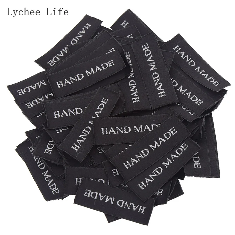 Lychee Life 100 шт./лот этикетки для одежды ручной работы черного цвета с принтом букв