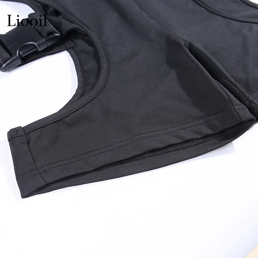 Liooil/Сексуальные облегающие шорты с вырезами для клуба, короткие шорты с пряжкой, женские черные и белые вечерние байкерские шорты с высокой талией