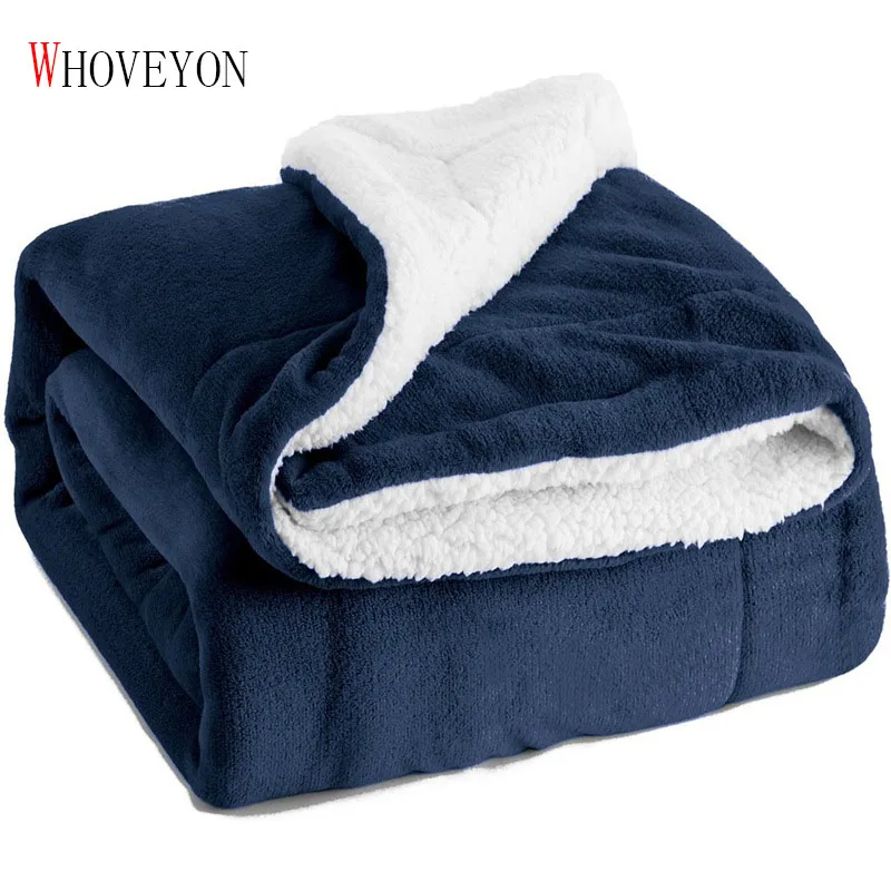 Navy blue Теплое плотное офисное домашнее одеяло, полотенце, флисовое двустороннее одеяло для кровати и дивана, переносное одеяло для путешествий, автомобильное одеяло Cobija - Цвет: Navy blue