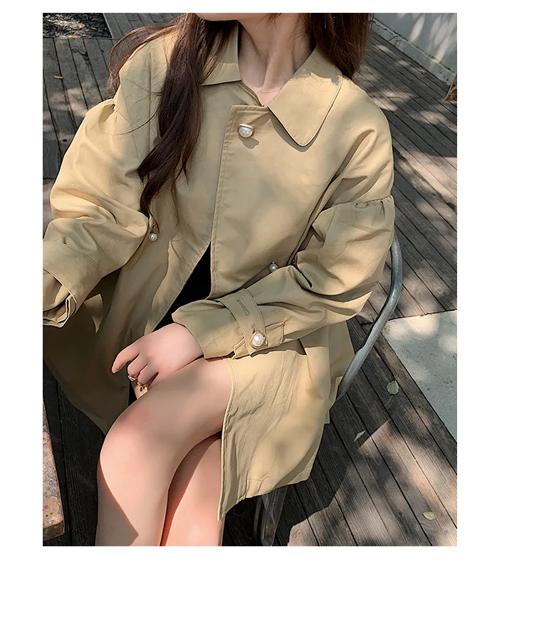 Autumn Clothing Peter Pan Collar Hem Khaki Trench Coat Women's Mid-length Sense of Design Non-mainstream Tops Thin Coat