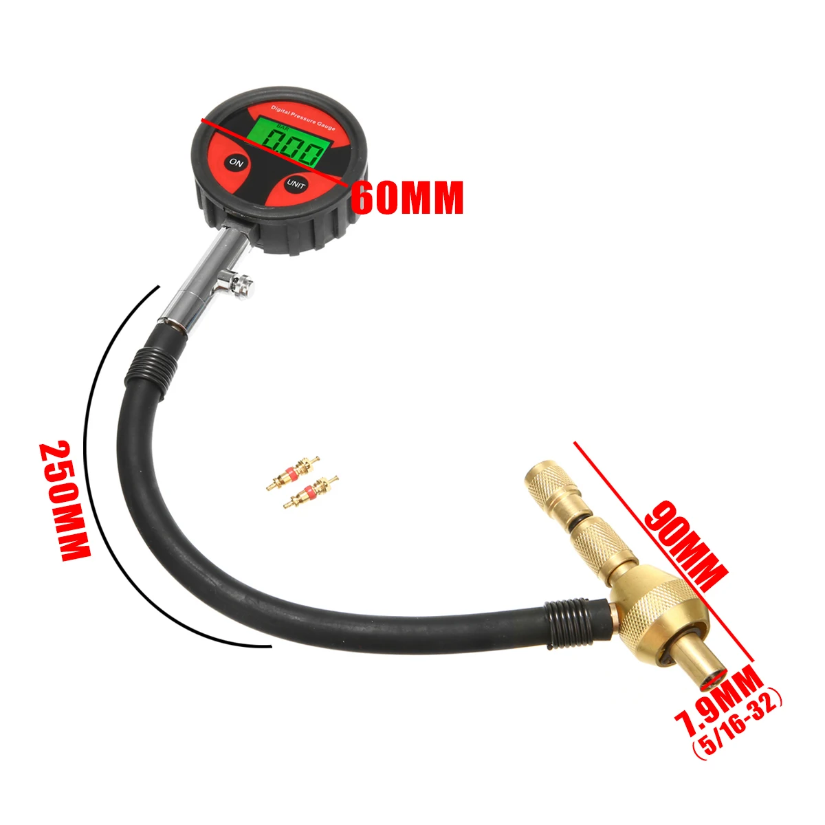 Professional Tire Rapid Deflator Pressure Gauge Psi BAR KPA KGF Diagnostic Tools for 4X4 Large Offroad Tires With 2 Tire Cores