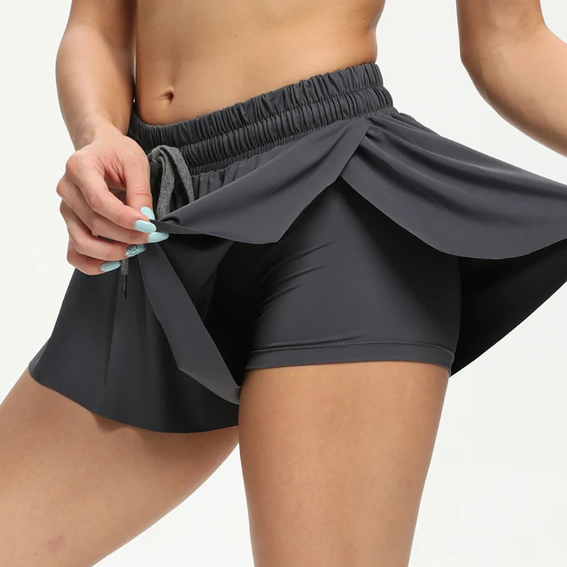 Women's 2 in 1 Running Double Layer Sports Shorts High Waist Stretch Athletic Workout Active Fitness Volleyball Shorts