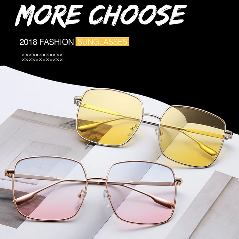 

Brand Designer Luxury Women Men Square Sunglasses Retro Metal Frame Oversized Pink Sun Glasses Female Grandient Shades Oculos