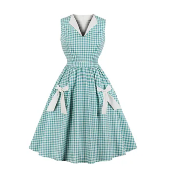 

Green Plaid Vintage Midi Dress Women Pockets Sweet Preppy Style Elegant Prom Female Skinny Retro Plus Size Pleated Swing Dresses