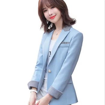 

Women Blazers And Jackets Spring Full Sleeve Single Breasted Pocets Causal Lesuire Ladies 5XL Plus Size Blue Blazer For Women