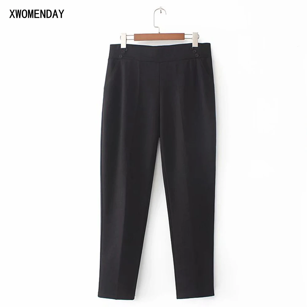 

Woman Pants High Waist Autumn Winter Korean Style Plus Size Fashion Ladies Button Black Work Office Clothes Fall 2020