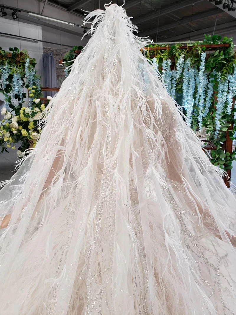 HTL805 бальное платье свадебное платье для женщин с длинным рукавом o-образным вырезом вуаль, свадебные платья с перьями вуаль vestido novia manga larga