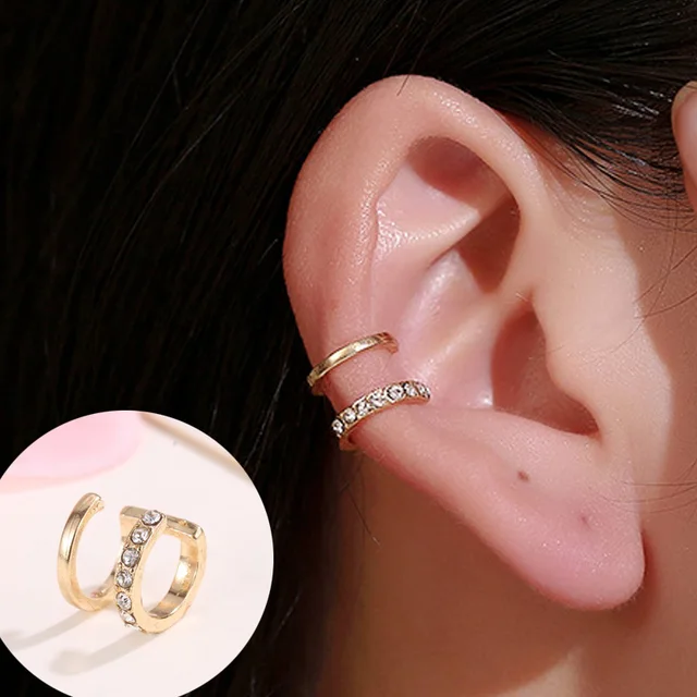 ZYZQ 1PC Punk Gold Metal Ear Cuff Ear Clip for Women No Pierced C Shape Geometric Small Earcuff Ear Wrap Earcuff Clips Jewelry QW-EH-2615