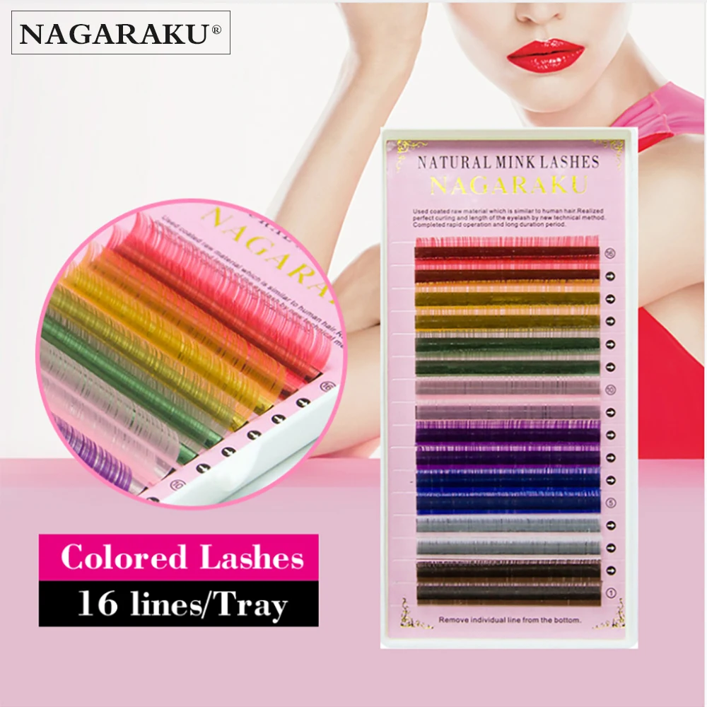 NAGARAKU 16 рядов/лоток, 8 цветов, радужные цветные ресницы для наращивания, цветные ресницы, цветные накладные ресницы