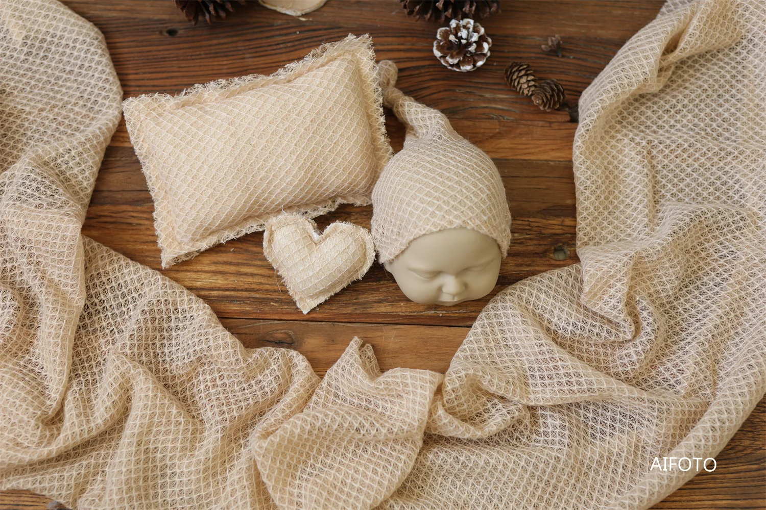 4 pics/Set Newborn Photography Prop Soft Beanie Sleep Hat Heart Pillow Photo Props Set for Baby Shower Gift Posing Fabric Wraps